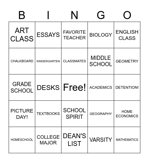 BACK2SCHOOL BINGO! Bingo Card