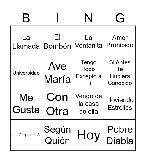 BINGO MUSICAL Bingo Card