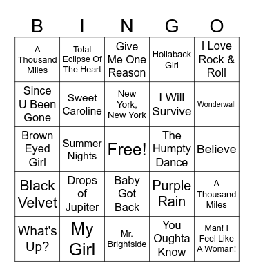 Top Karaoke Songs! Bingo Card