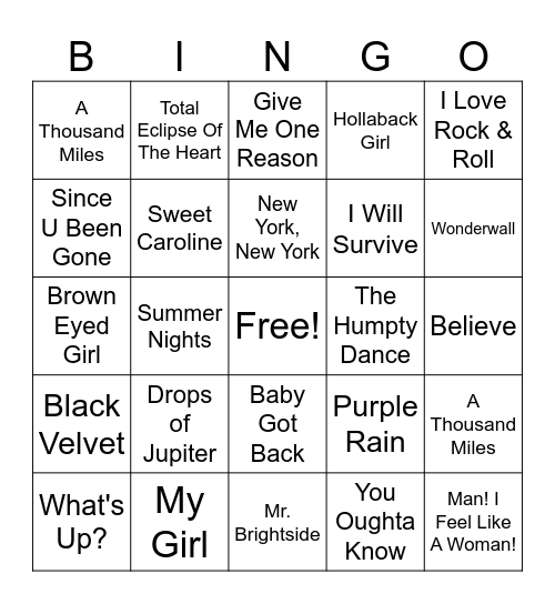 Top Karaoke Songs! Bingo Card