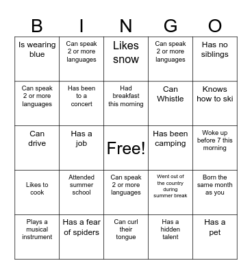 First Day Bingo Card