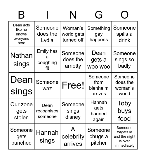 Faraday Karaoke Bingo Card