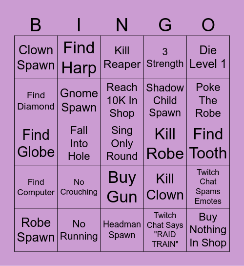Solo R.E.P.O. Raid Train Bingo Card