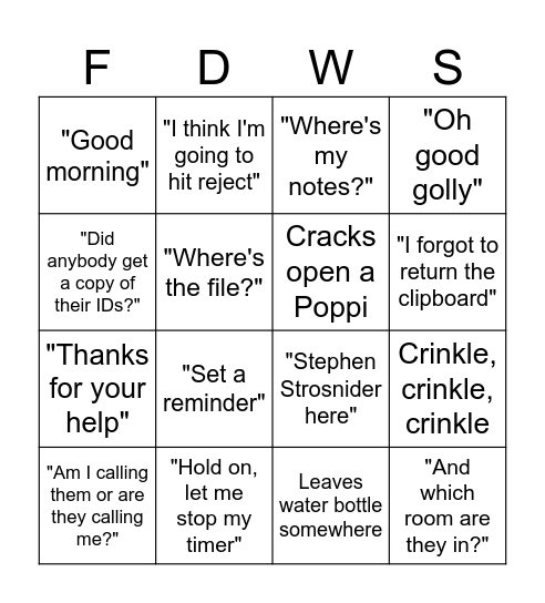 SKS Bingo Card