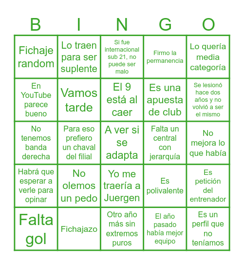 Mercado verano del Racing Bingo Card