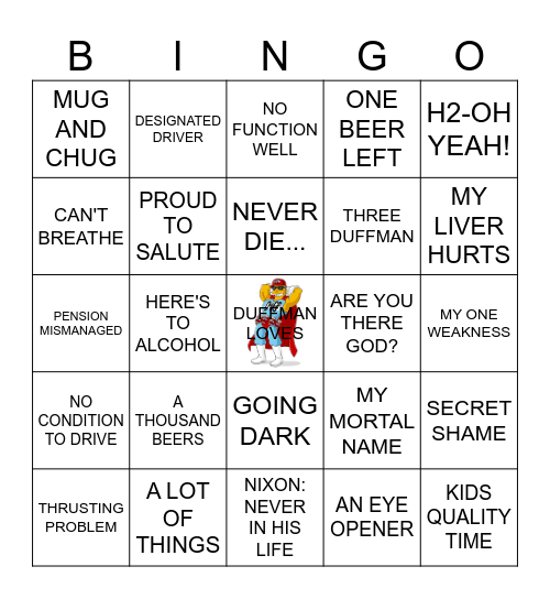 Duffman Bingo Card