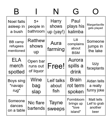 General Party 2025 Bingo Card