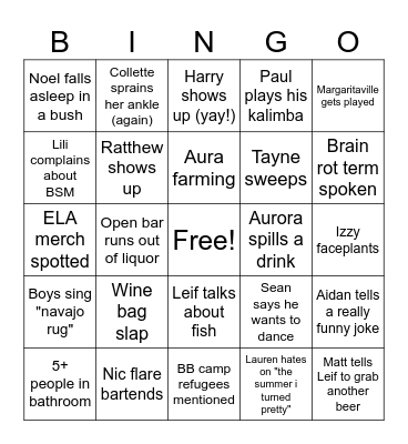 General Party 2025 Bingo Card