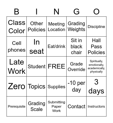 Syllabus Bingo! Bingo Card