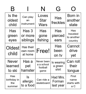 First Day of School Bingo Card