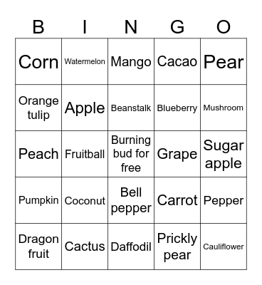 fruits in grow a garden Bingo Card