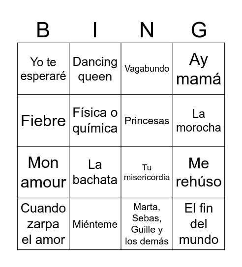 DESPEDIDA LOLAAAAA Bingo Card