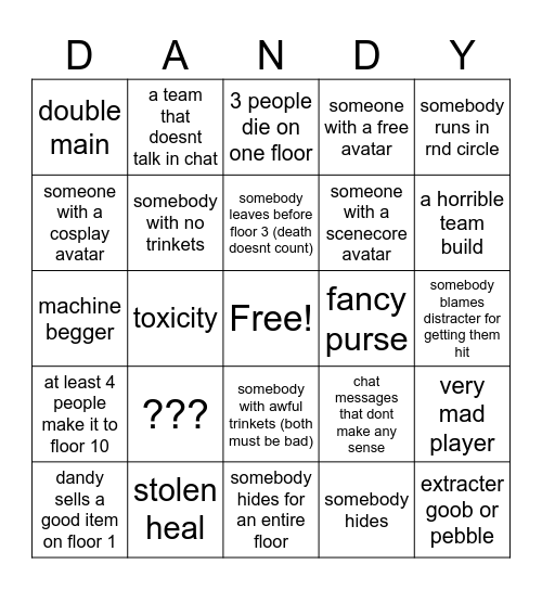 dandys world bingo Card