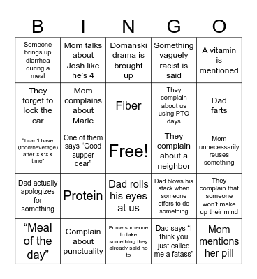 Happy Fun Times Bingo Card