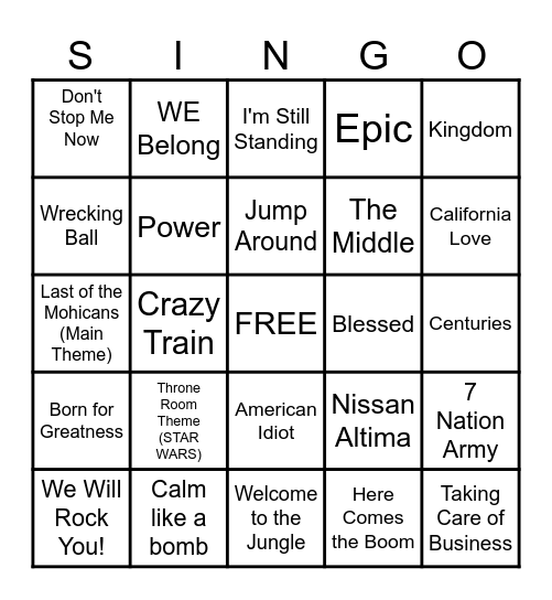 KCHS 2025/2026 Bingo Card