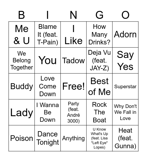 R&B Music Bingo Card