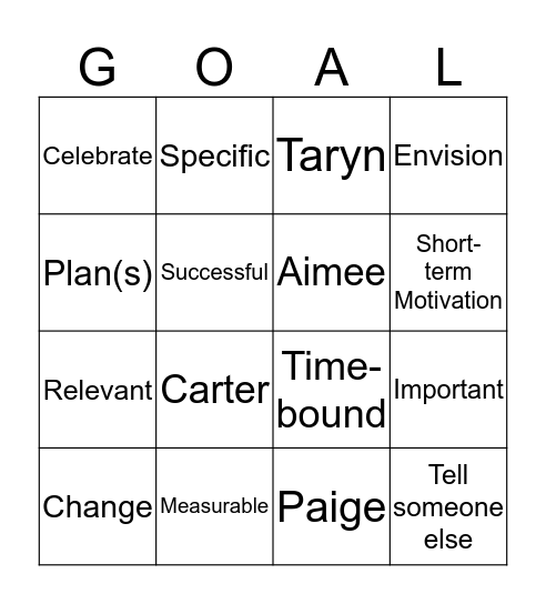 BinGOAL Bingo Card