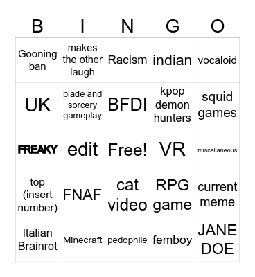 tiktok Bingo Card
