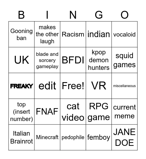 tiktok Bingo Card