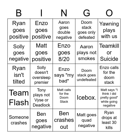 Valorant Bingo Card