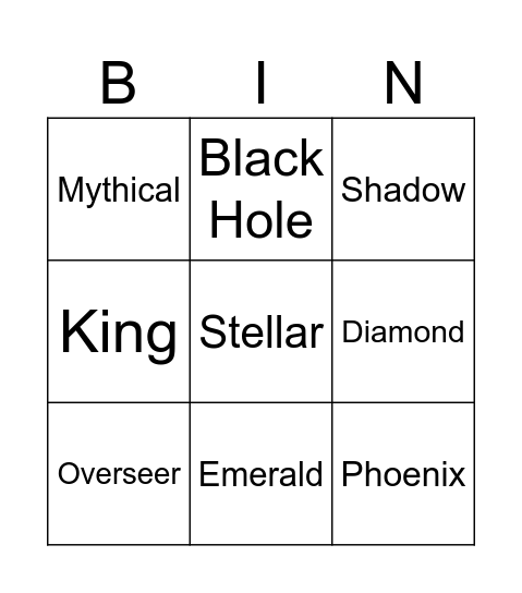 Rng Bingo Card