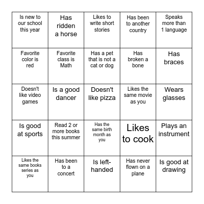 Dr. Bailey's - Classmate Scavenger Hunt! Bingo Card