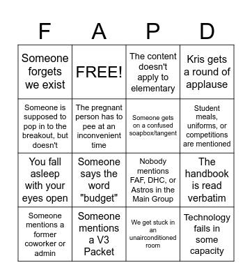 Fine Arts PD Bingo Card