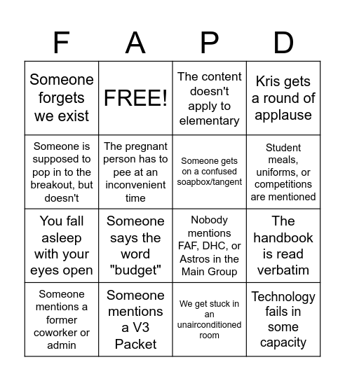 Fine Arts PD Bingo Card
