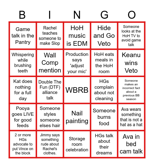 Live Feeds Week #4 Bingo Card