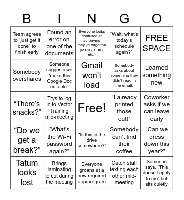 Inservice Bingo Card