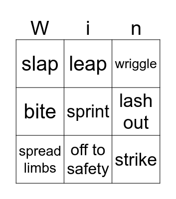 Reptile Verbs Bingo Card