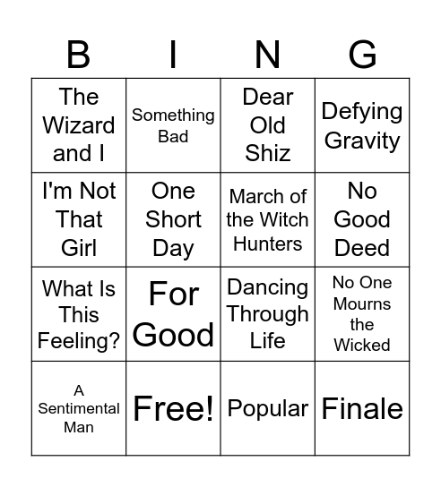 Wicked Bingo Card