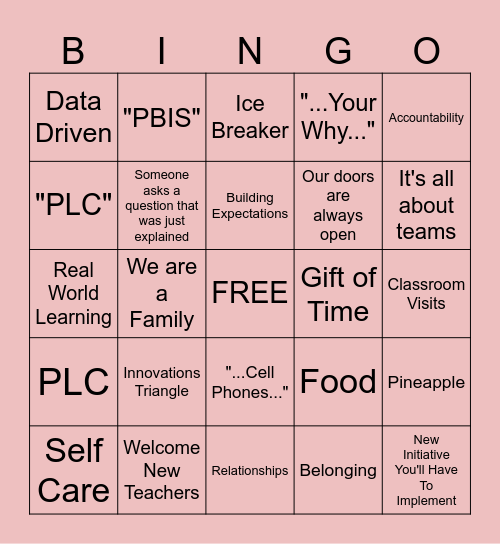 Back-To-School PD Bingo Card