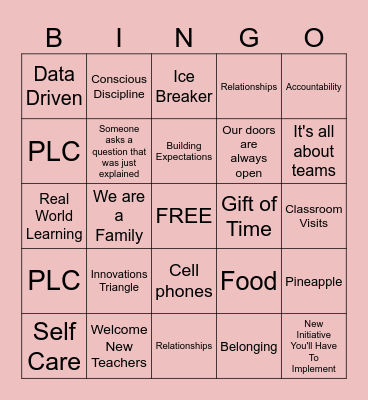 Back-To-School PD Bingo Card