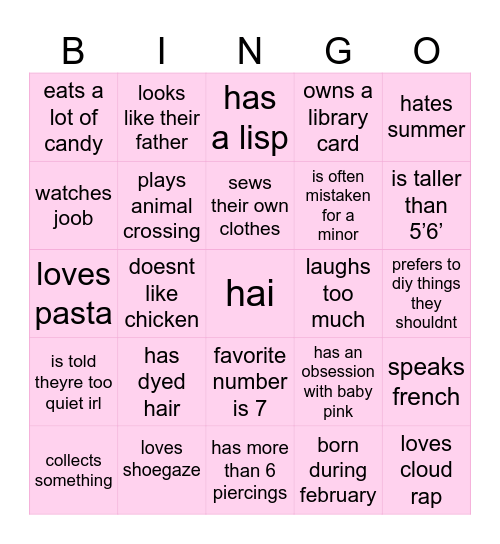 Iipservice’s bingo woooo Bingo Card