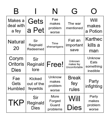 Feywilds Bingo Card