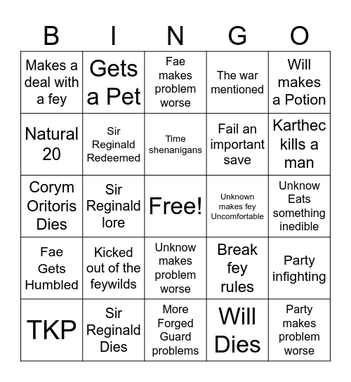 Feywilds Bingo Card