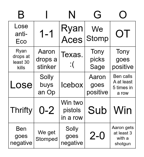 Premier Icebox Bingo Card