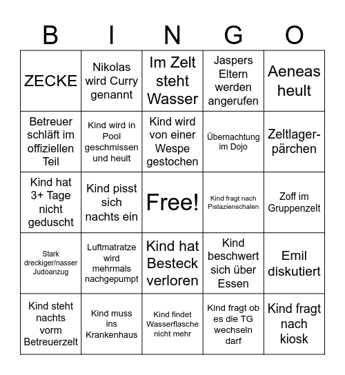 ZELTLAGER BINGOOO Bingo Card