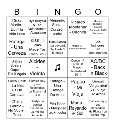 TE CANTO LOS 40 Bingo Card
