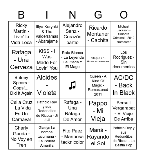 TE CANTO LOS 40 Bingo Card