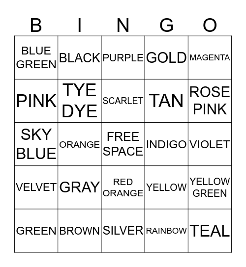 color bingo Card