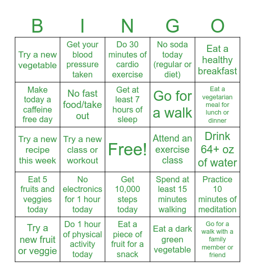 Wellness Bingo Card