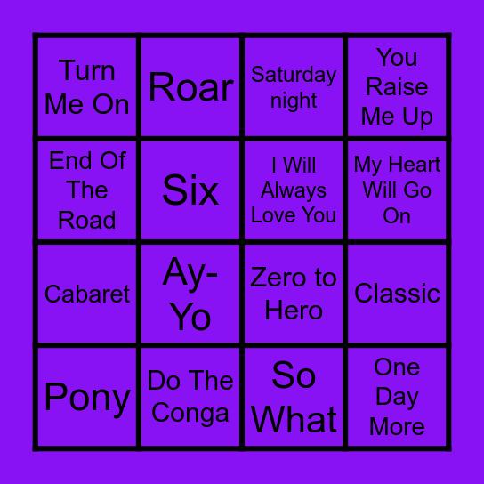 Disney & Musicals 2 (Round 2) Bingo Card