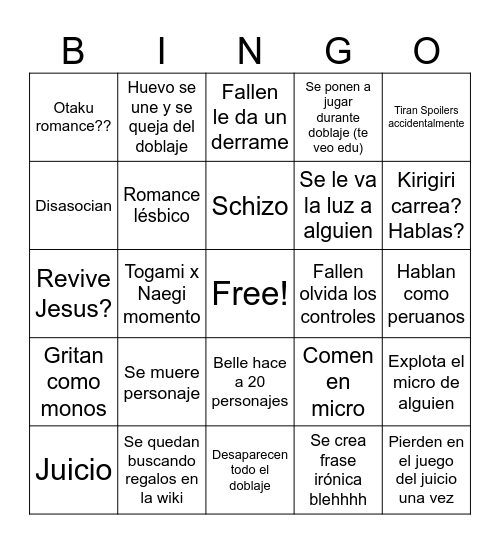 Zera Bingo Card
