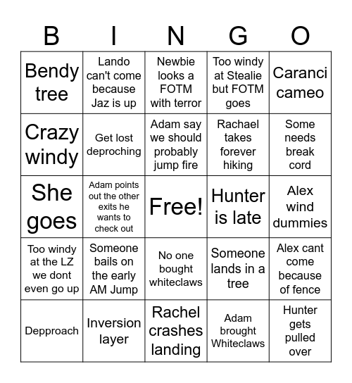 Drake BASE Jumping Bingo Card