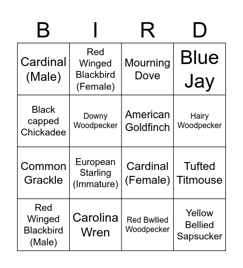Bird Spotting BINGO Card