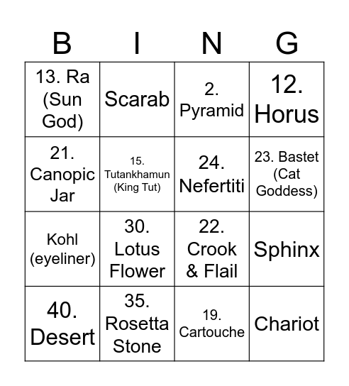 Ancient Egypt Bingo Card