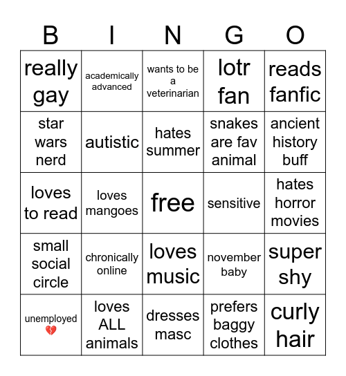 nocturnI bingo Card