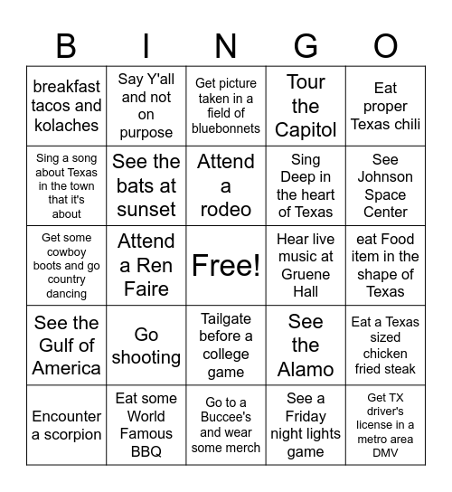 Texas Bingo Card